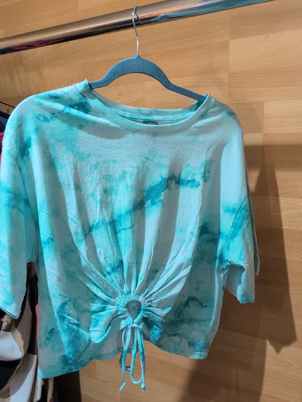 wild fable Teal Tie-Dye Drawstring Crop Top